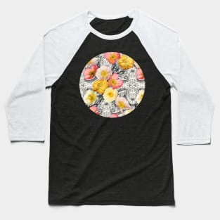 Collage of Poppies and Pattern Baseball T-Shirt